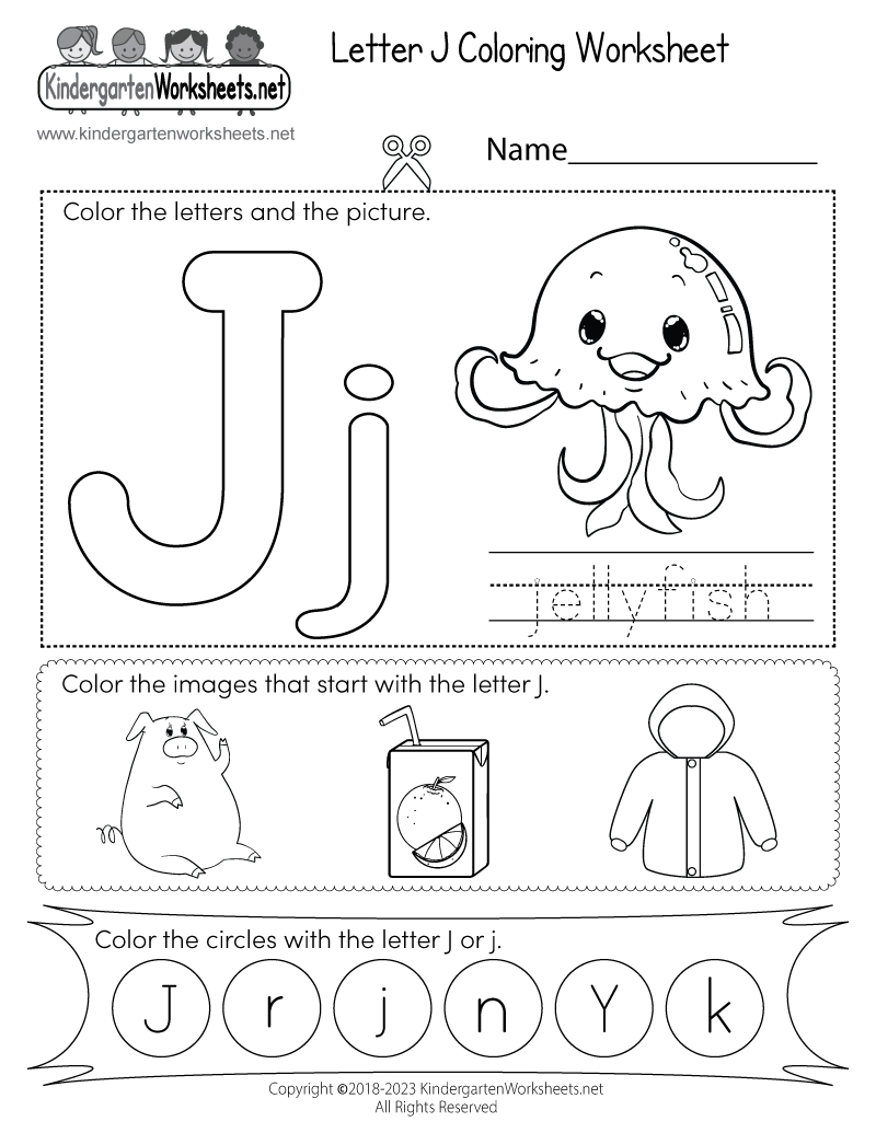 Free Printable Letter J Coloring Worksheet pertaining to Letter J Worksheets