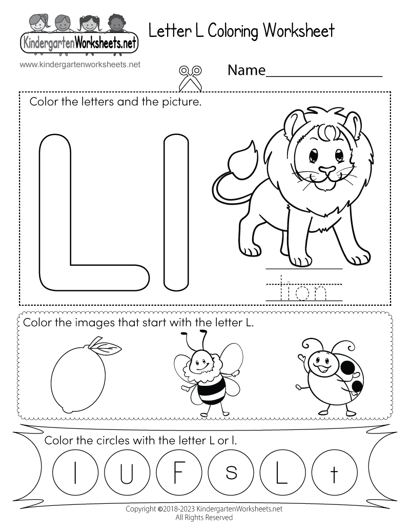 Free Printable Letter L Coloring Worksheet intended for Letter L Worksheets