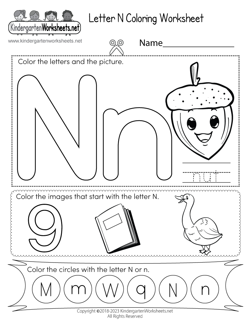 Free Printable Letter N Coloring Worksheet intended for Letter N Worksheets