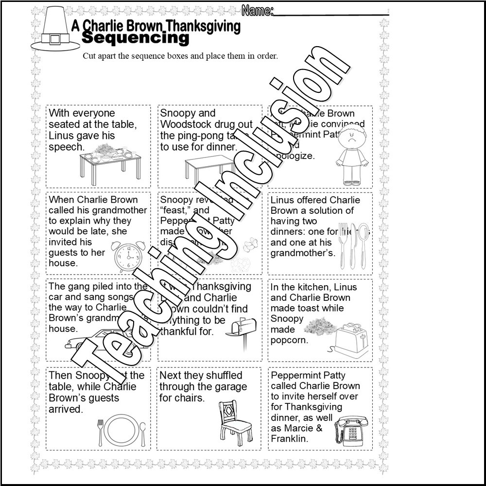 Charlie Brown Thanksgiving Reading Comprehension Story Sequencing with regard to Charlie Brown Thanksgiving Worksheet