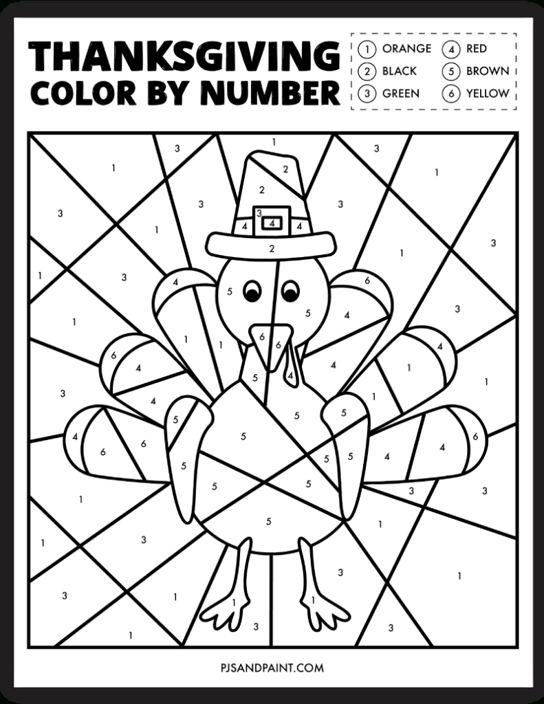 Free Printable Thanksgiving Colornumber Worksheet - Pjs And Paint with regard to Color By Number Worksheets Thanksgiving