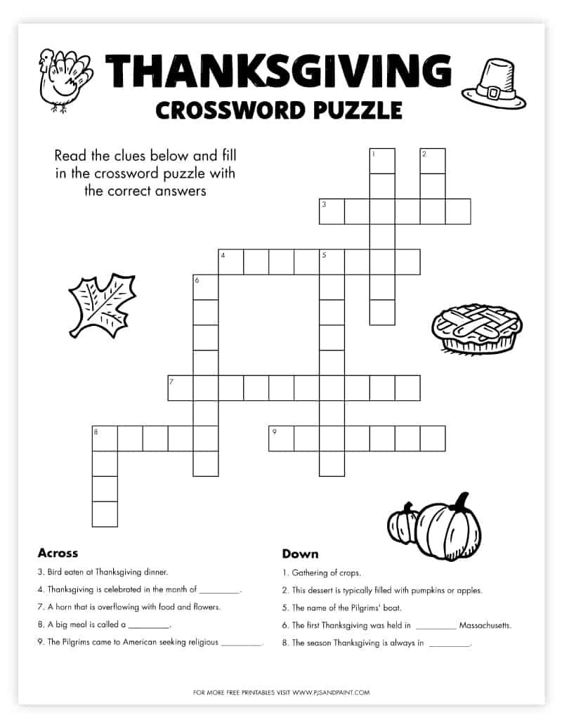 Free Printable Thanksgiving Crossword Puzzle regarding Thanksgiving Crossword Puzzle Worksheet