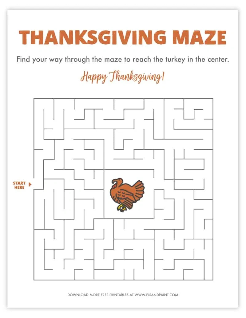 Free Printable Thanksgiving Maze - Thanksgiving Games And Activities within Thanksgiving Maze Worksheet