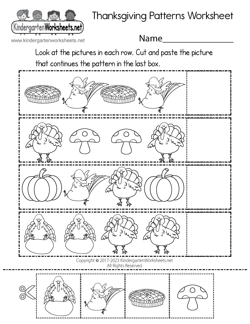 Free Printable Thanksgiving Patterns Worksheet inside Free Thanksgiving Printable Worksheets