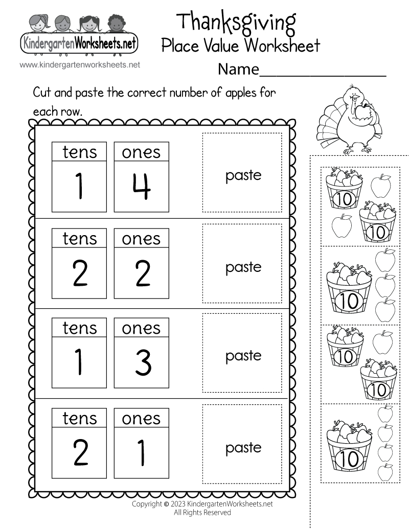 Free Printable Thanksgiving Place Value Worksheet regarding Free Printable Worksheets For Kindergarten Thanksgiving