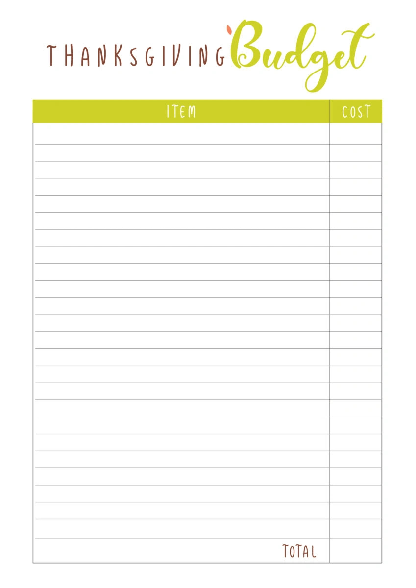 Free Thanksgiving Planner Printable 2024 (11 Printables!) - Leap within Thanksgiving Budget Worksheet