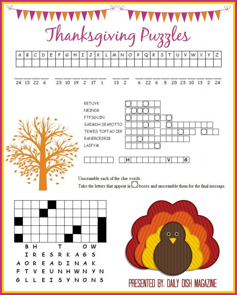 Free Thanksgiving Puzzle Printables - 24/7 Moms in Thanksgiving Puzzle Worksheets