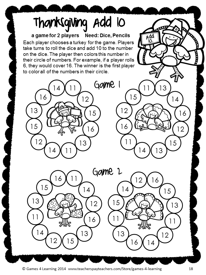 Fun No Prep Thanksgiving Math Games - 1St Grade Activities W regarding Thanksgiving Math Worksheets 1st Grade