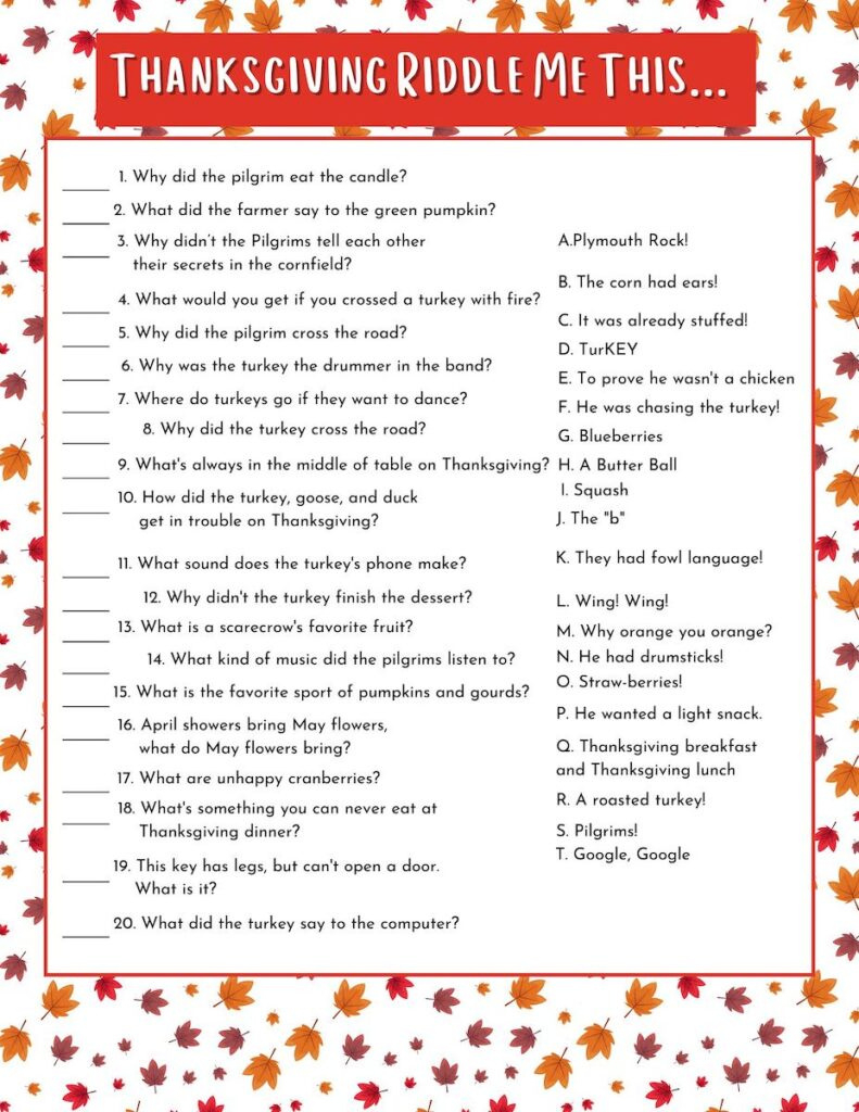 Fun Thanksgiving Riddle Me This Free Printable - Originalmom inside Thanksgiving Riddles Worksheet