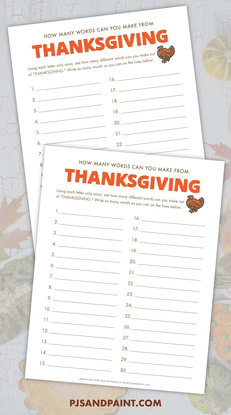 How Many Words Can You Make Out Of Thanksgiving - Free Printable intended for How Many Words Can You Make Out Of Thanksgiving Worksheet