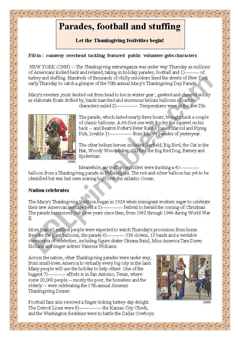 Macy´s Thanksgiving Parade - Esl Worksheetrenca pertaining to Macy&amp;#039;s Thanksgiving Day Parade Worksheet