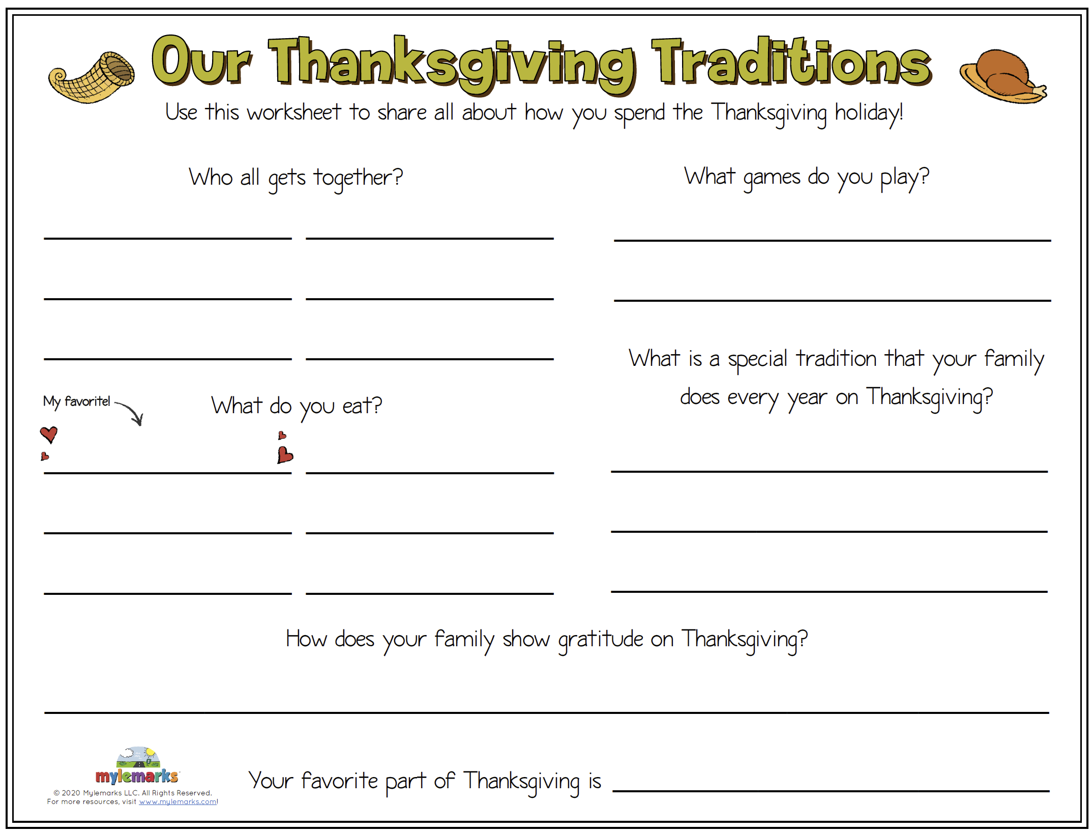 Our Thanksgiving Traditions [F] pertaining to Thanksgiving Therapy Worksheets