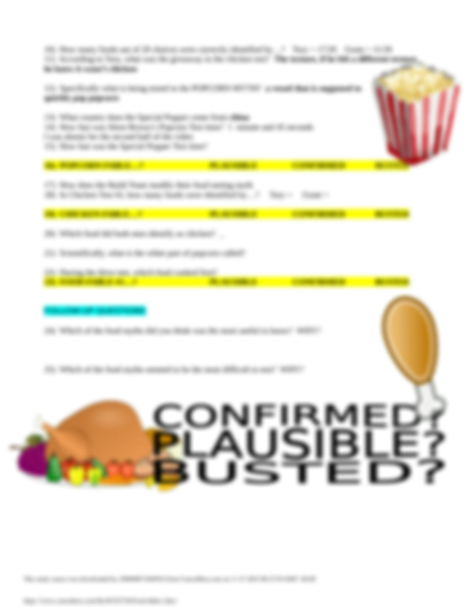 Solution: Mythbusters Thanksgiving Food Fables Activity Science within Mythbusters Thanksgiving Food Fables Worksheet Answers