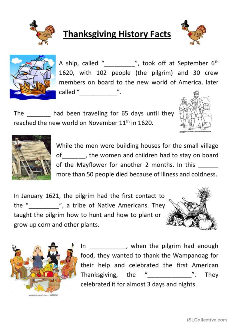 Teaching Thanksgiving History Readin…: English Esl Worksheets Pdf intended for History Of Thanksgiving Worksheet