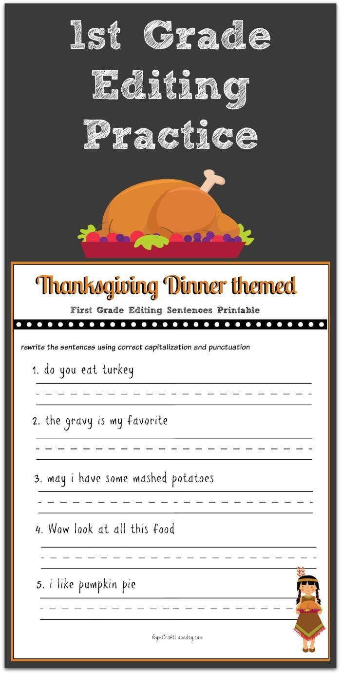 Thanksgiving 1St Grade Editing Printable - Gym Craft Laundry pertaining to Thanksgiving Sentences Worksheet