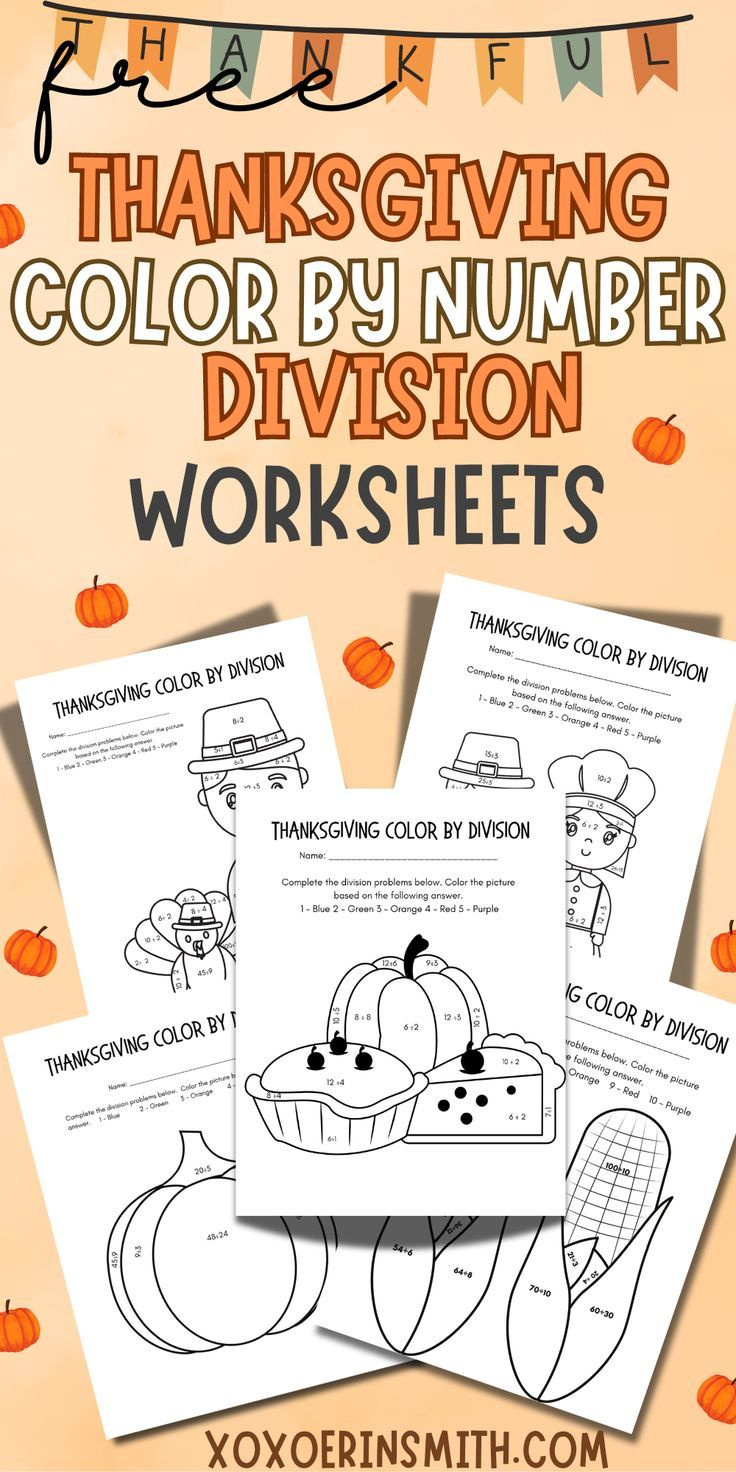 Thanksgiving Colornumber Division Free within Thanksgiving Division Worksheets