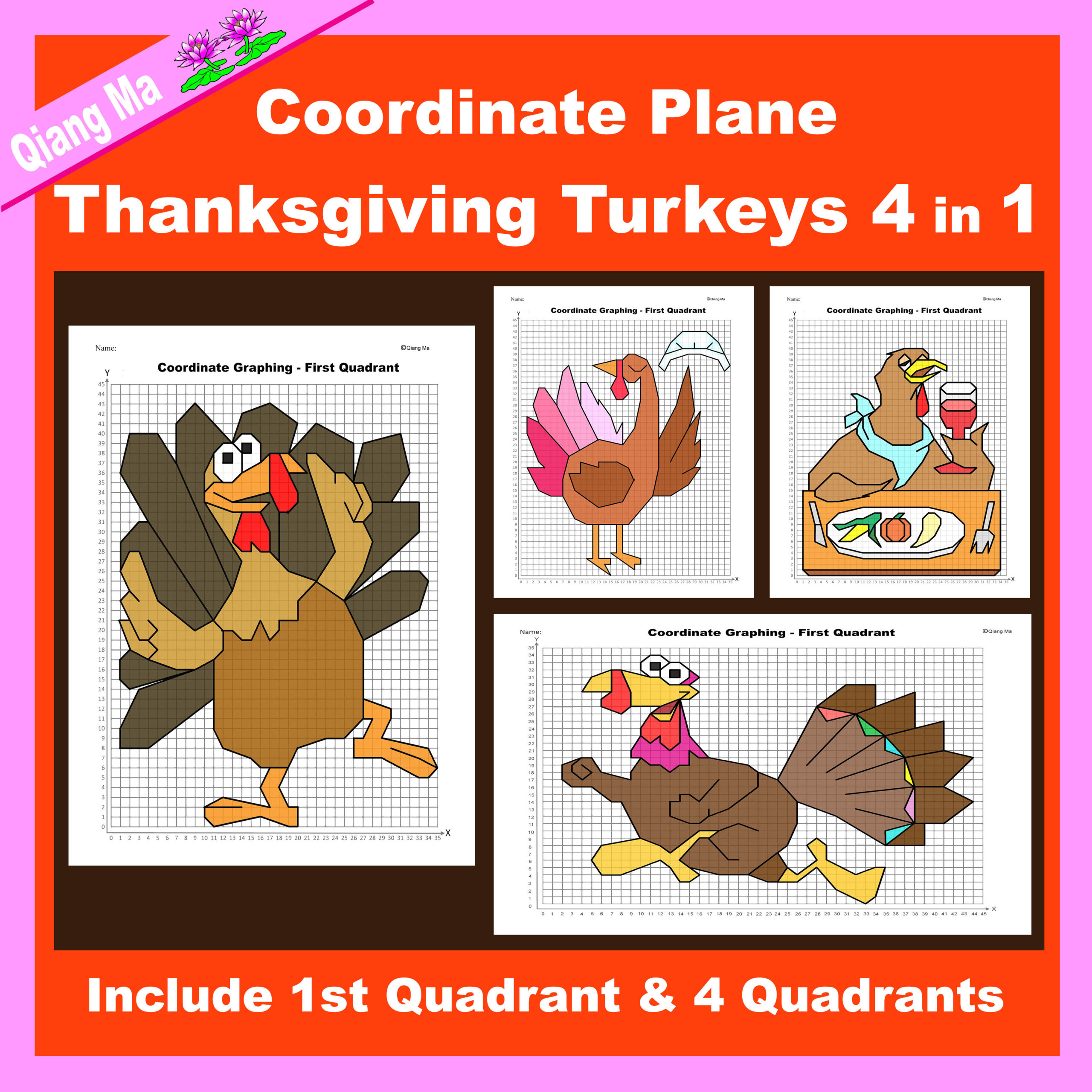 Thanksgiving Coordinate Plane Graphing Picture- Turkey Bundle 4 In inside Free Thanksgiving Coordinate Graphing Picture Worksheets