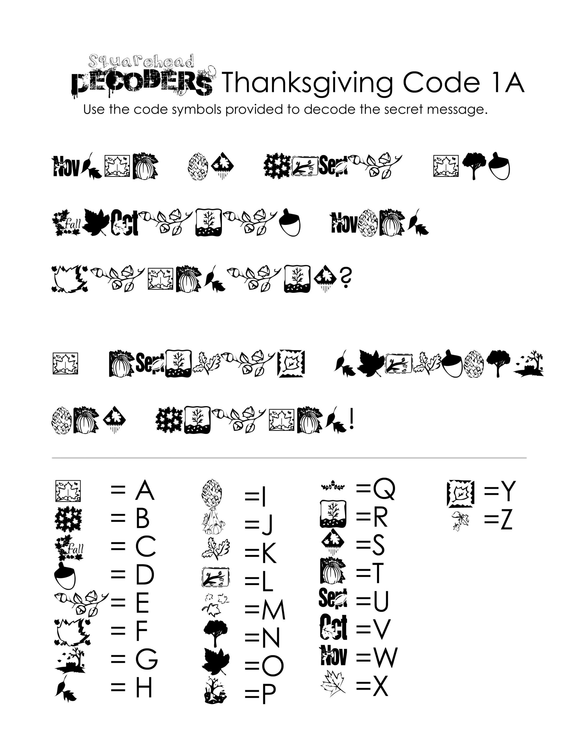 Thanksgiving Decoding Worksheets (Free!) | Squarehead Teachers with Thanksgiving Decoding Worksheets