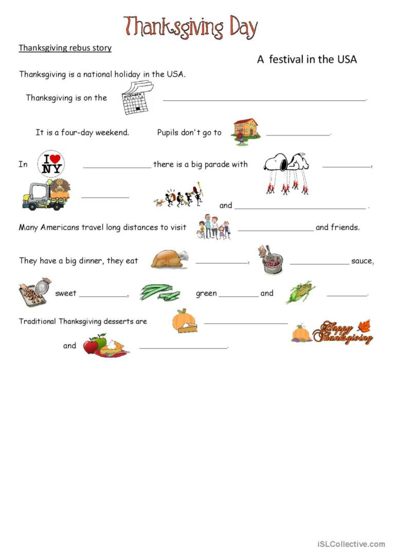 Thanksgiving: English Esl Worksheets Pdf &amp;amp; Doc inside Thanksgiving Story Worksheets