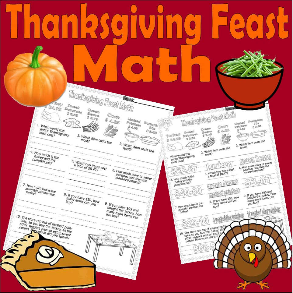 Thanksgiving Feast Counting Money Math Worksheet Word Problems throughout Thanksgiving Money Math Worksheets