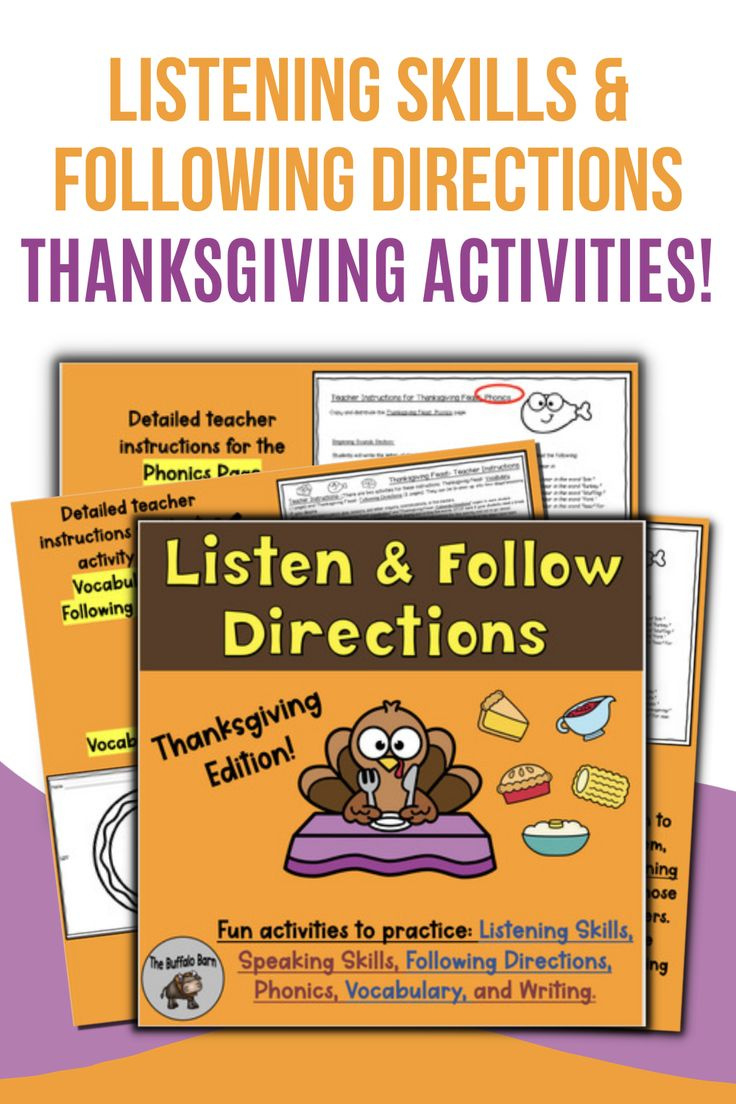 Thanksgiving Following One Step Directions - Active Listening Fun in Thanksgiving Following Directions Worksheet