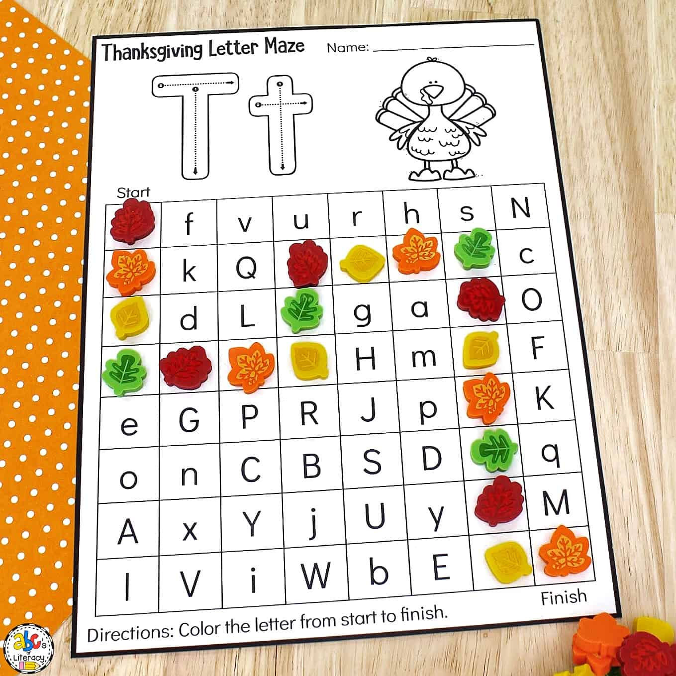 Thanksgiving Letter Maze Preschool Worksheets in Thanksgiving Alphabet Worksheets