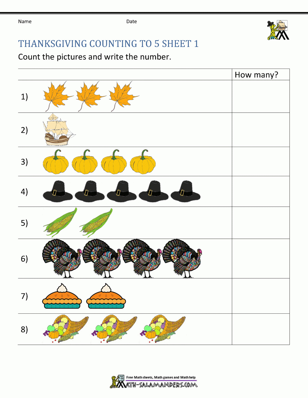 Thanksgiving Math Activities For Kindergarten for Thanksgiving Kindergarten Math Worksheets