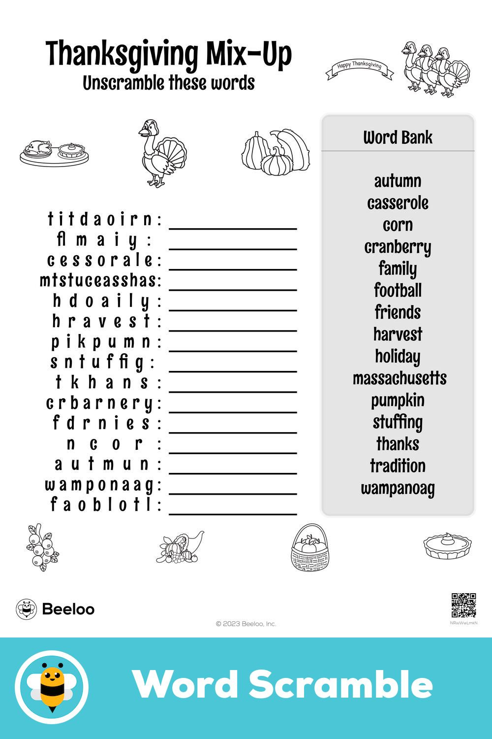 Thanksgiving Mix-Up with regard to Thanksgiving Unscramble Worksheets