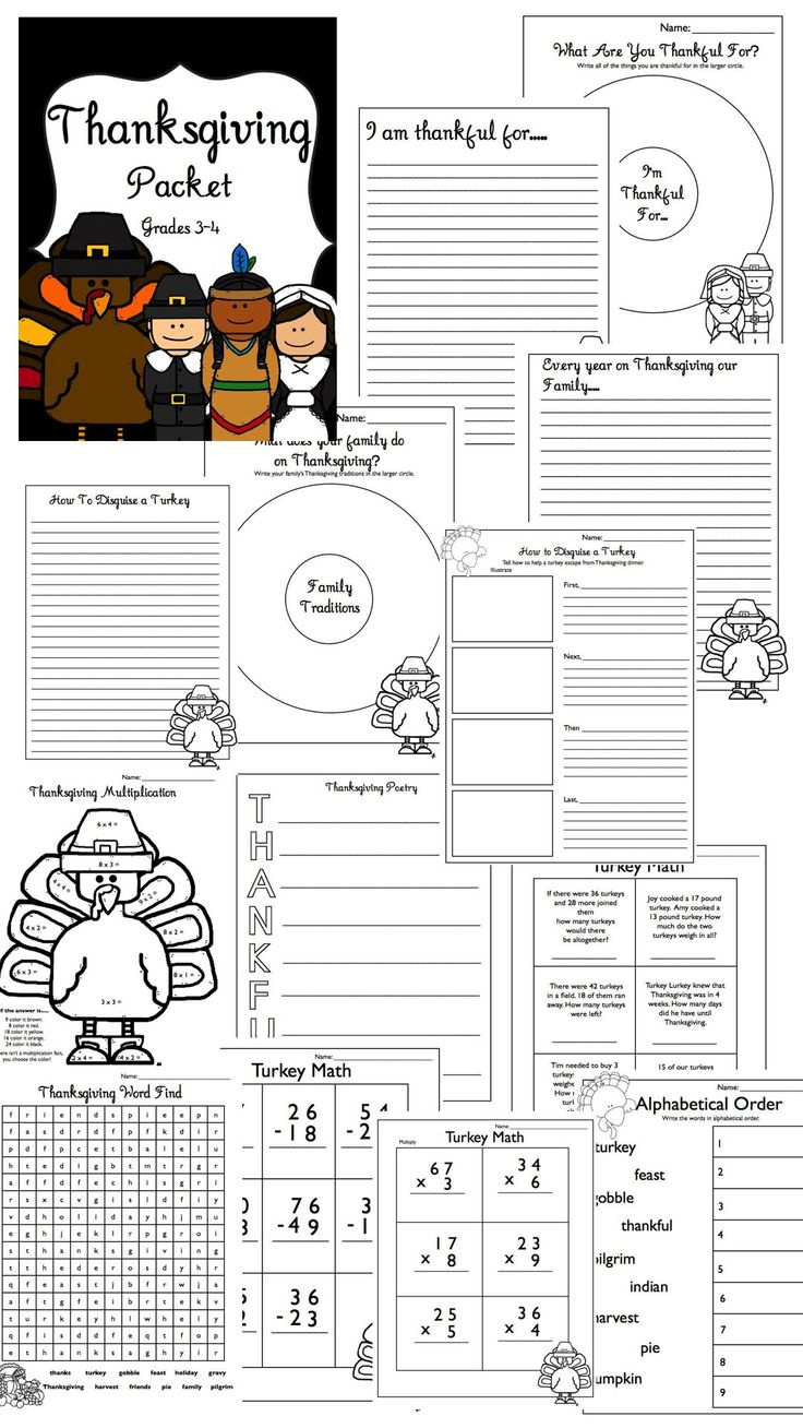 Thanksgiving Packet Grades 3-4 Ela &amp;amp; Math with Thanksgiving Worksheets Grade 3