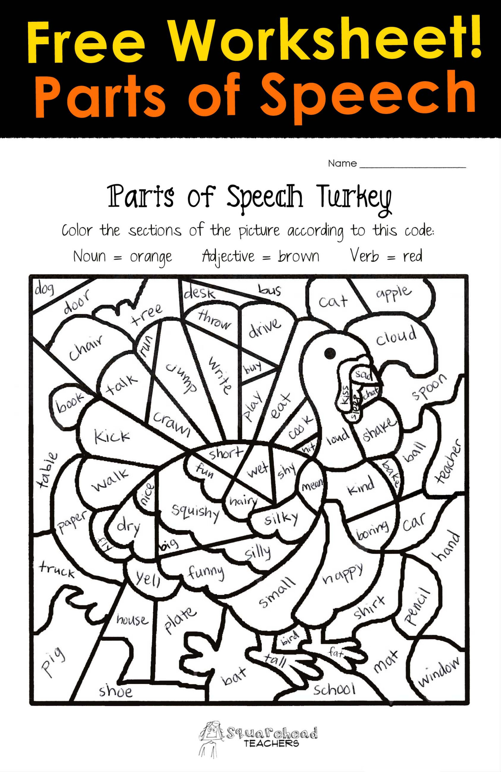 Thanksgiving Parts Of Speech Worksheet | Squarehead Teachers intended for Free Thanksgiving Worksheets For Third Grade