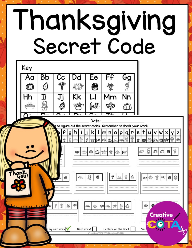 Thanksgiving Secret Code Worksheets - Your Therapy Source inside Thanksgiving Code Worksheet