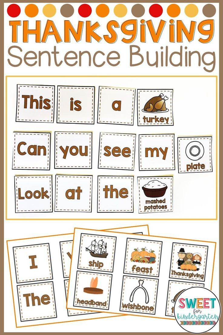 Thanksgiving Sentence Building Activity With Writing Pages with Thanksgiving Sentences Worksheet