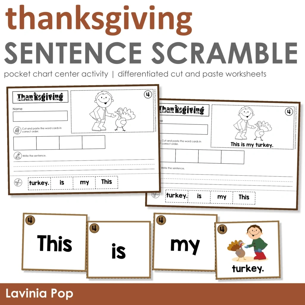 Thanksgiving Sentence Scramble With Cut And Paste Worksheets - In throughout Thanksgiving Sentences Worksheet