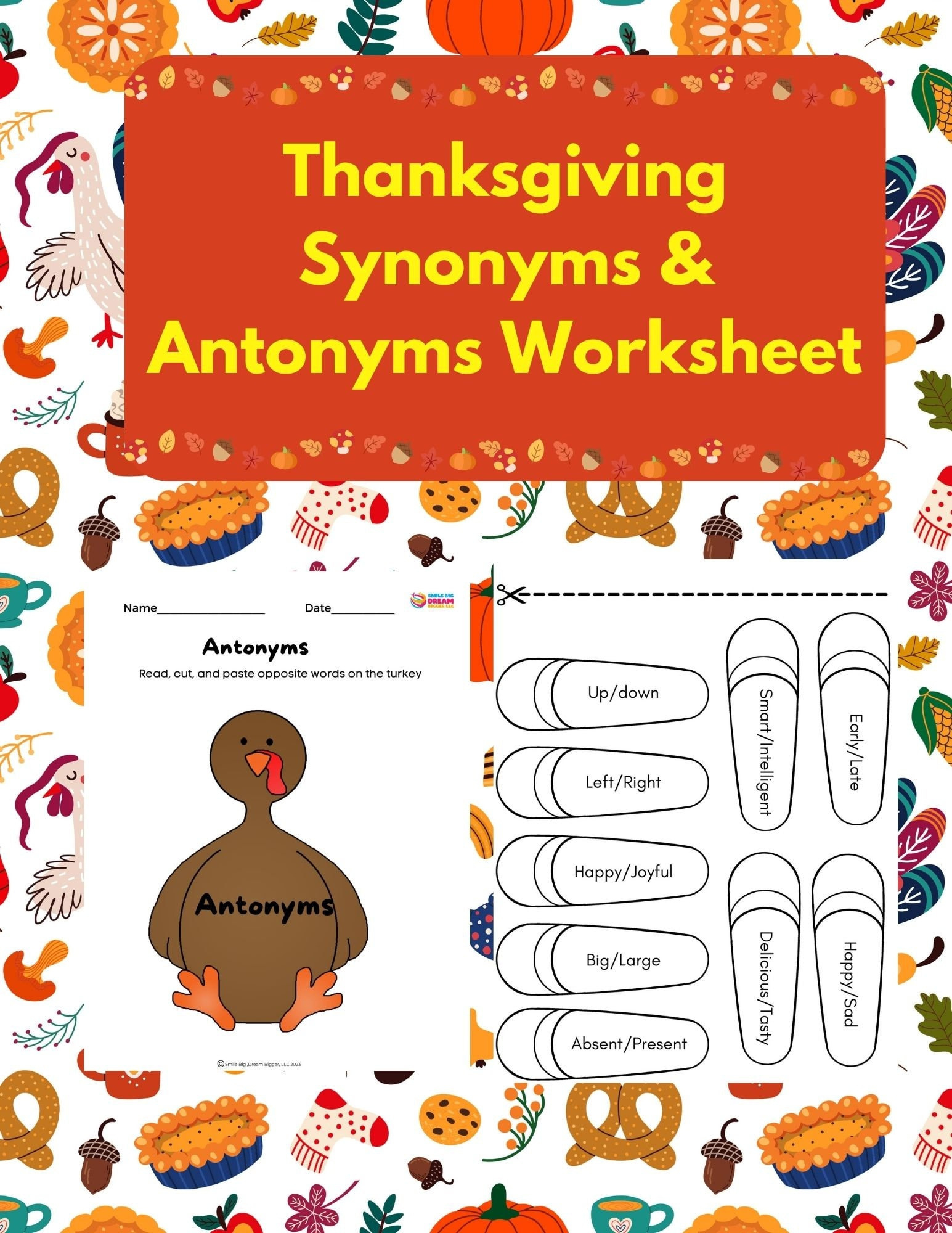 Thanksgiving Synonyms &amp; Antonyms Worksheet Turkey Activities For for Thanksgiving Synonyms And Antonyms Worksheet