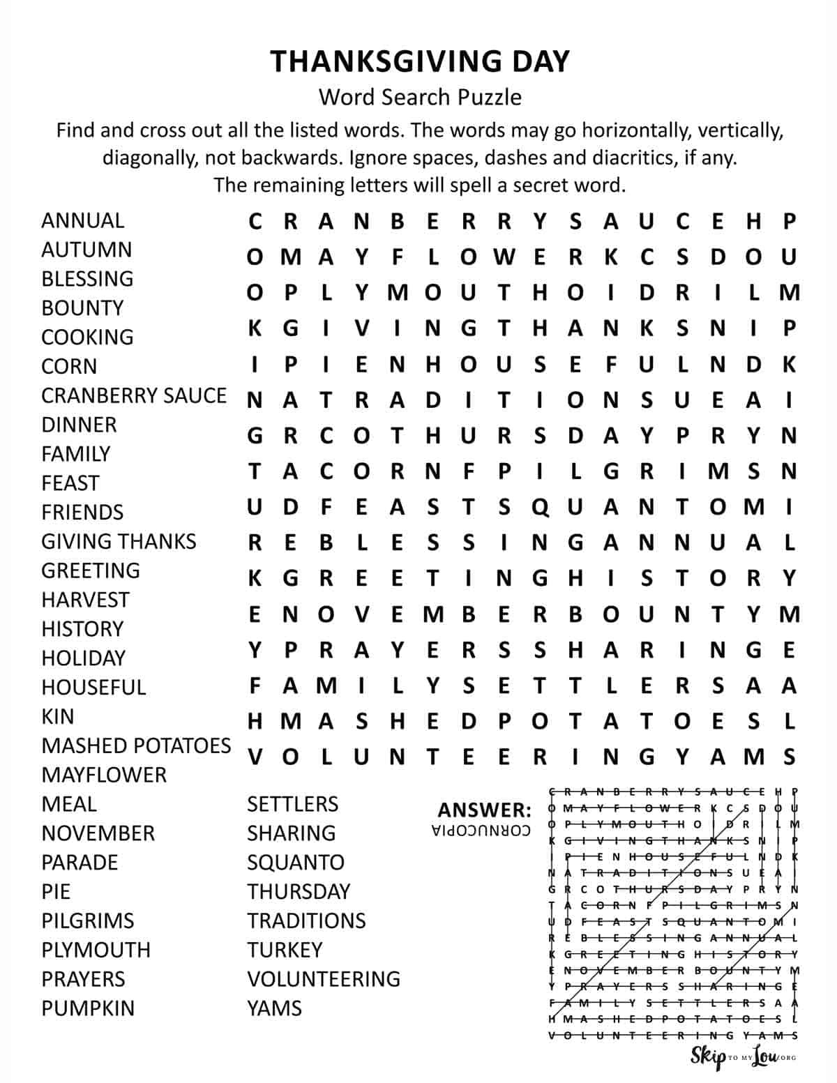 Thanksgiving Word Search | Skip To My Lou within Super Teacher Worksheets Thanksgiving Word Search Answers