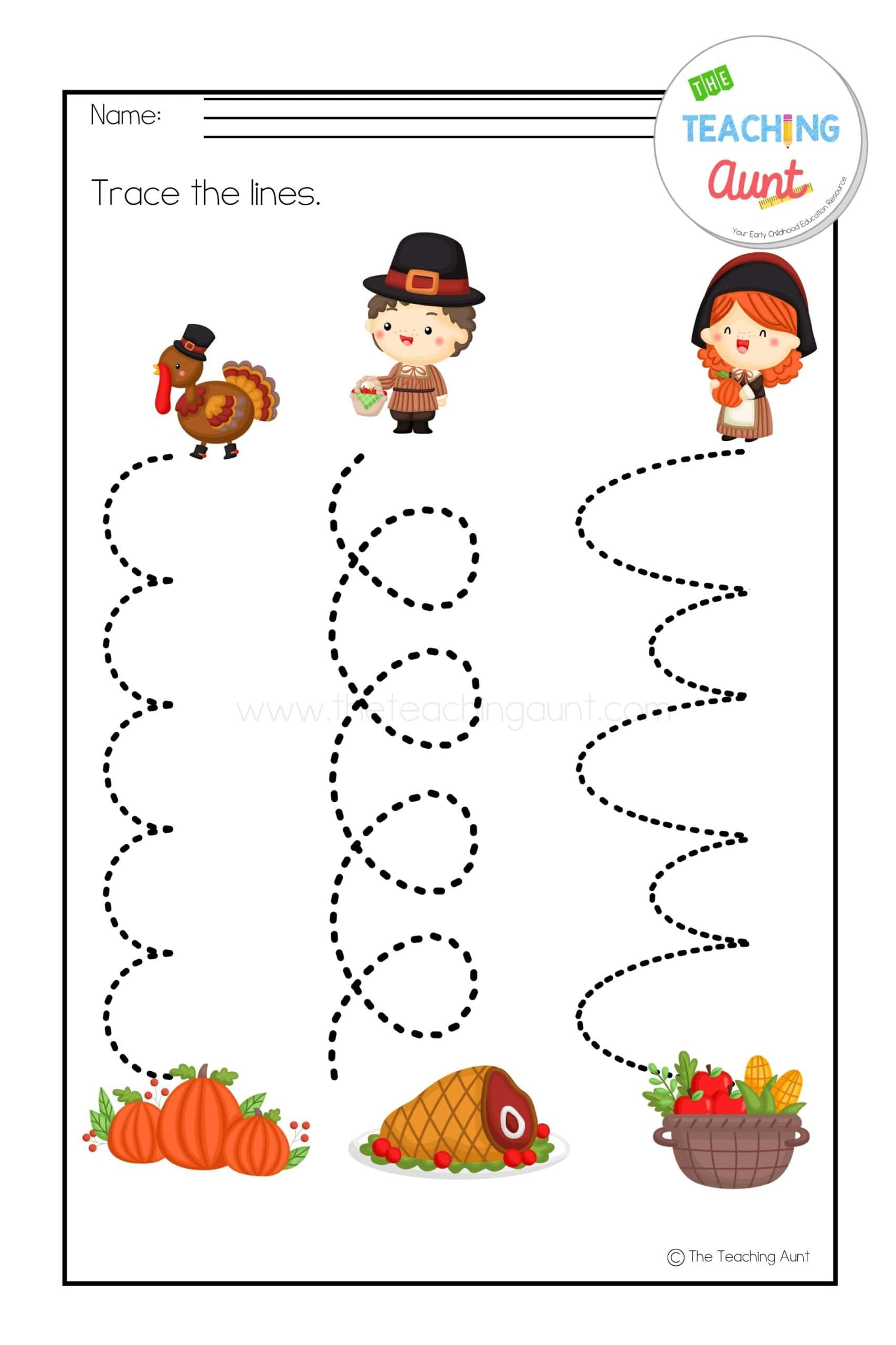 Thanksgiving Worksheets For Preschool - The Teaching Aunt with regard to Tracing Thanksgiving Worksheets