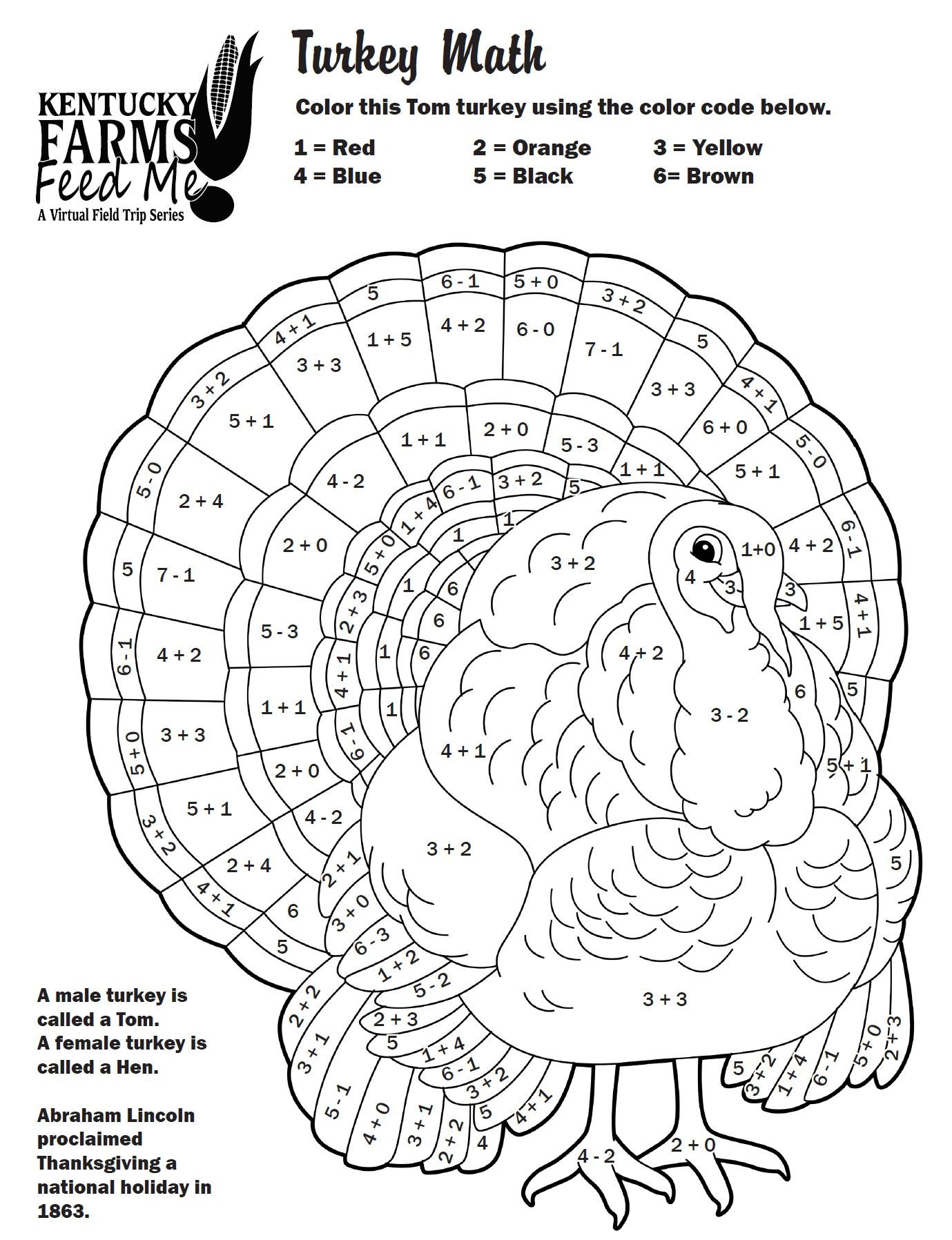 Turkey Math Coloring Sheets — #Teachkyag for Thanksgiving Coloring Math Worksheets