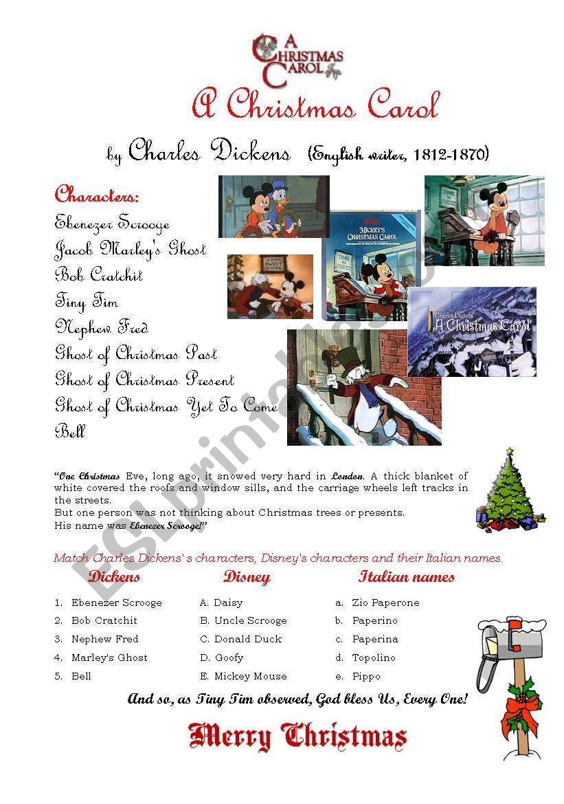 A Christmas Carol - Esl Worksheetcustomer with regard to Christmas Carols Worksheet