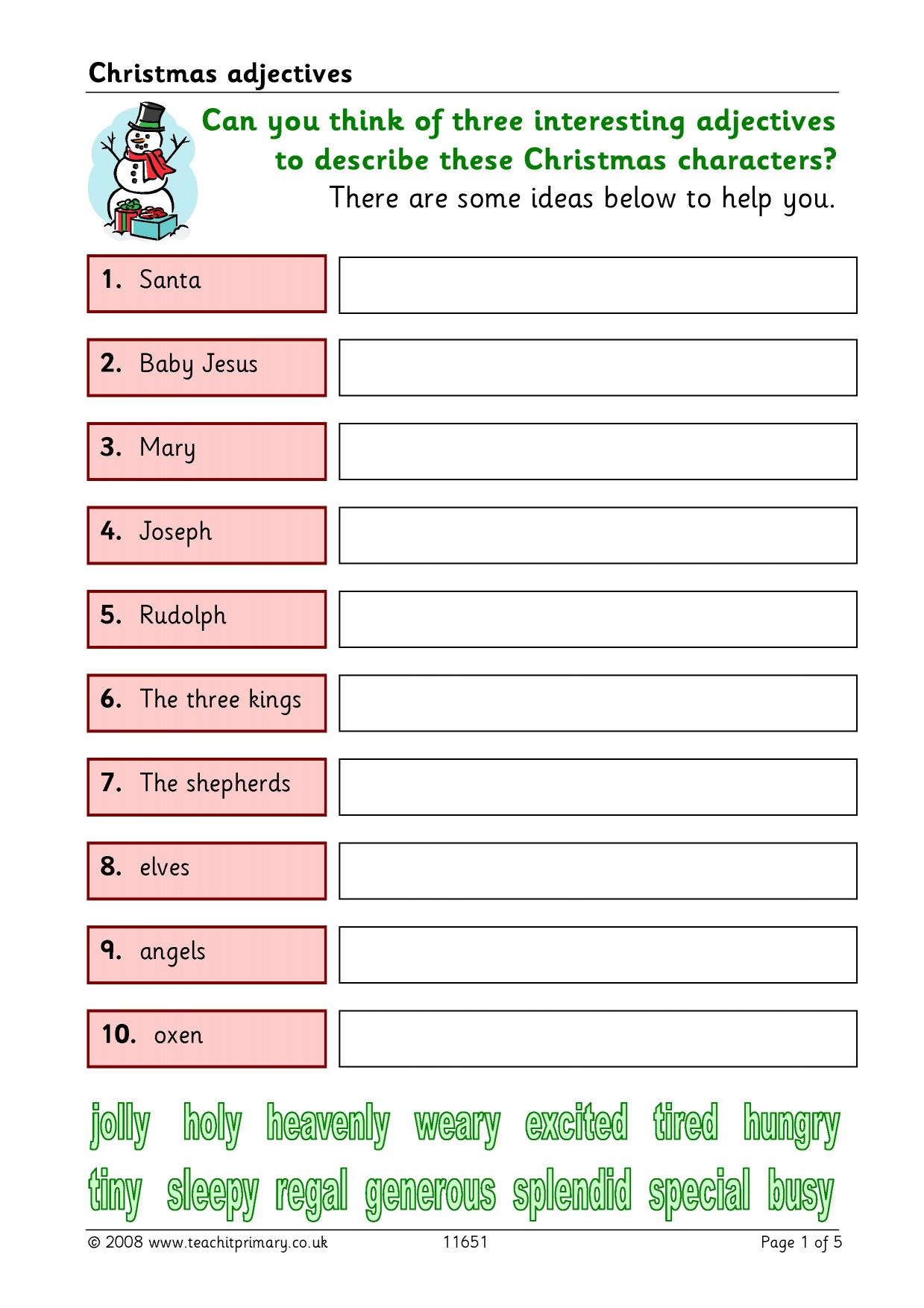 Christmas Adjective Activities | Ks2 English | Teachit inside Christmas Adjectives Worksheet