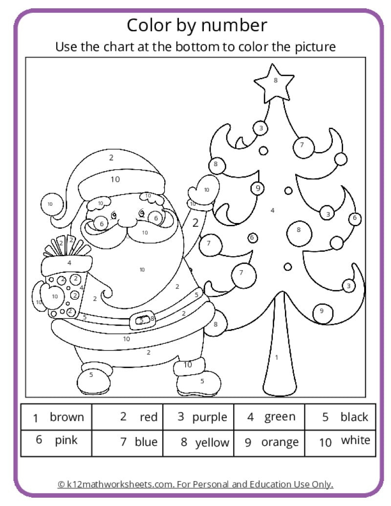 Christmas Colornumber Pages regarding Christmas Worksheet Color