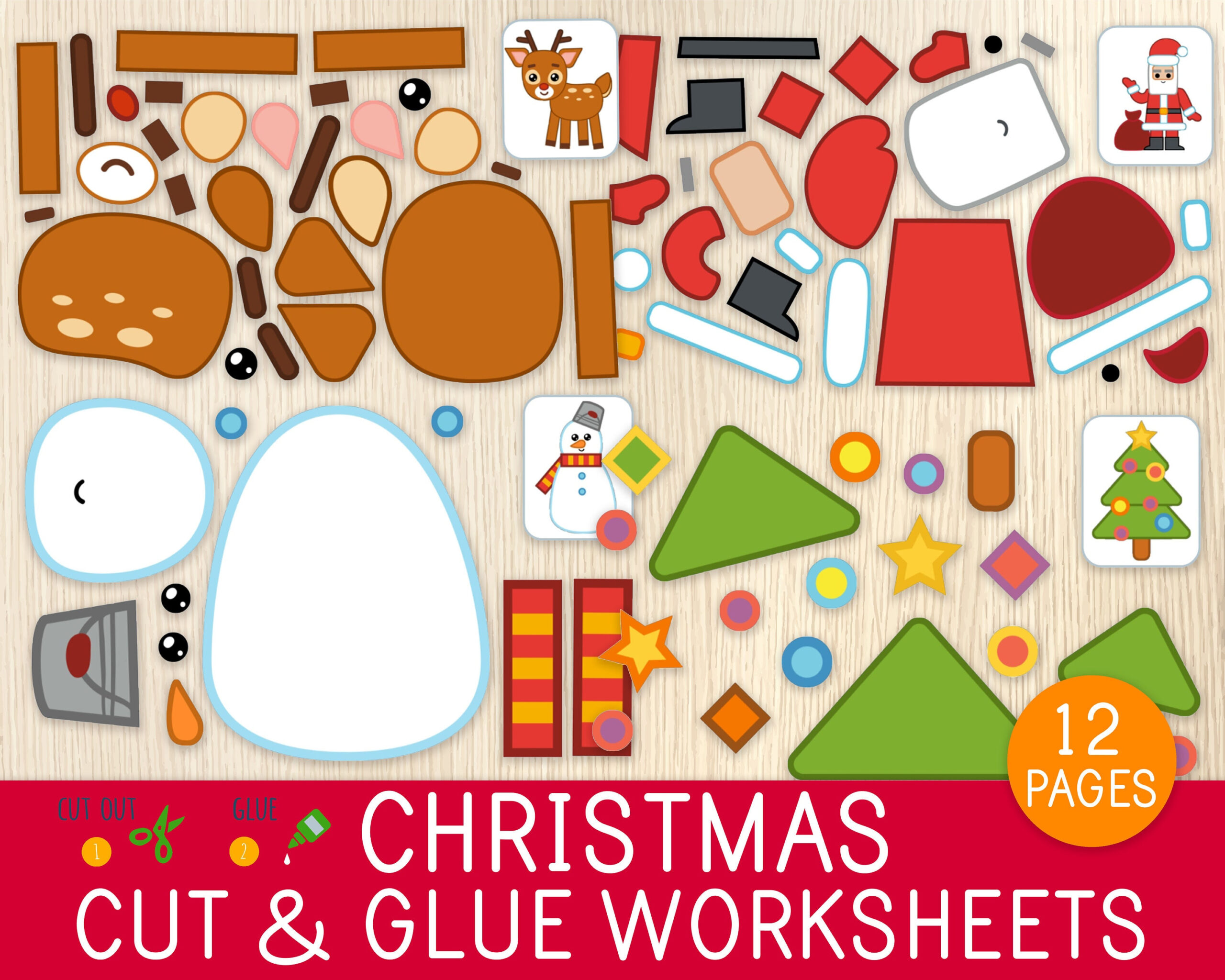 Christmas Cut &amp;amp; Glue Worksheets, 12 Activity Pages, Cut And Paste for Cut and Paste Worksheets Christmas