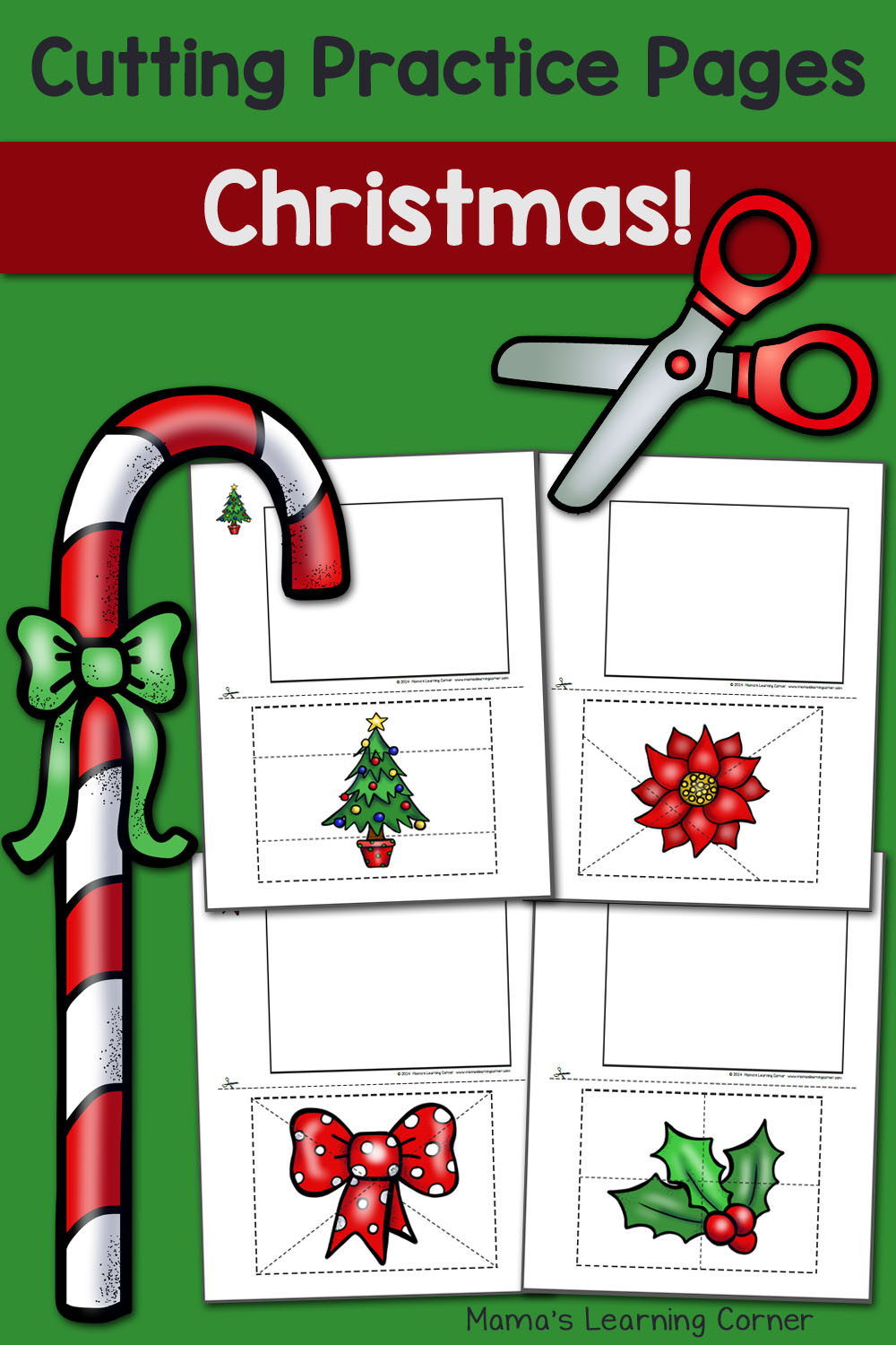 Christmas Cutting Practice Pages - Mamas Learning Corner inside Christmas Cutting Worksheets