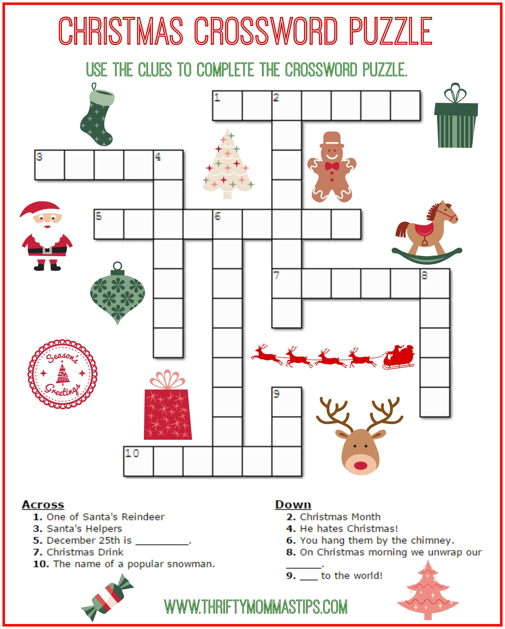 Christmas Holiday Indem Fill In Crossword with regard to Christmas Puzzle Worksheets