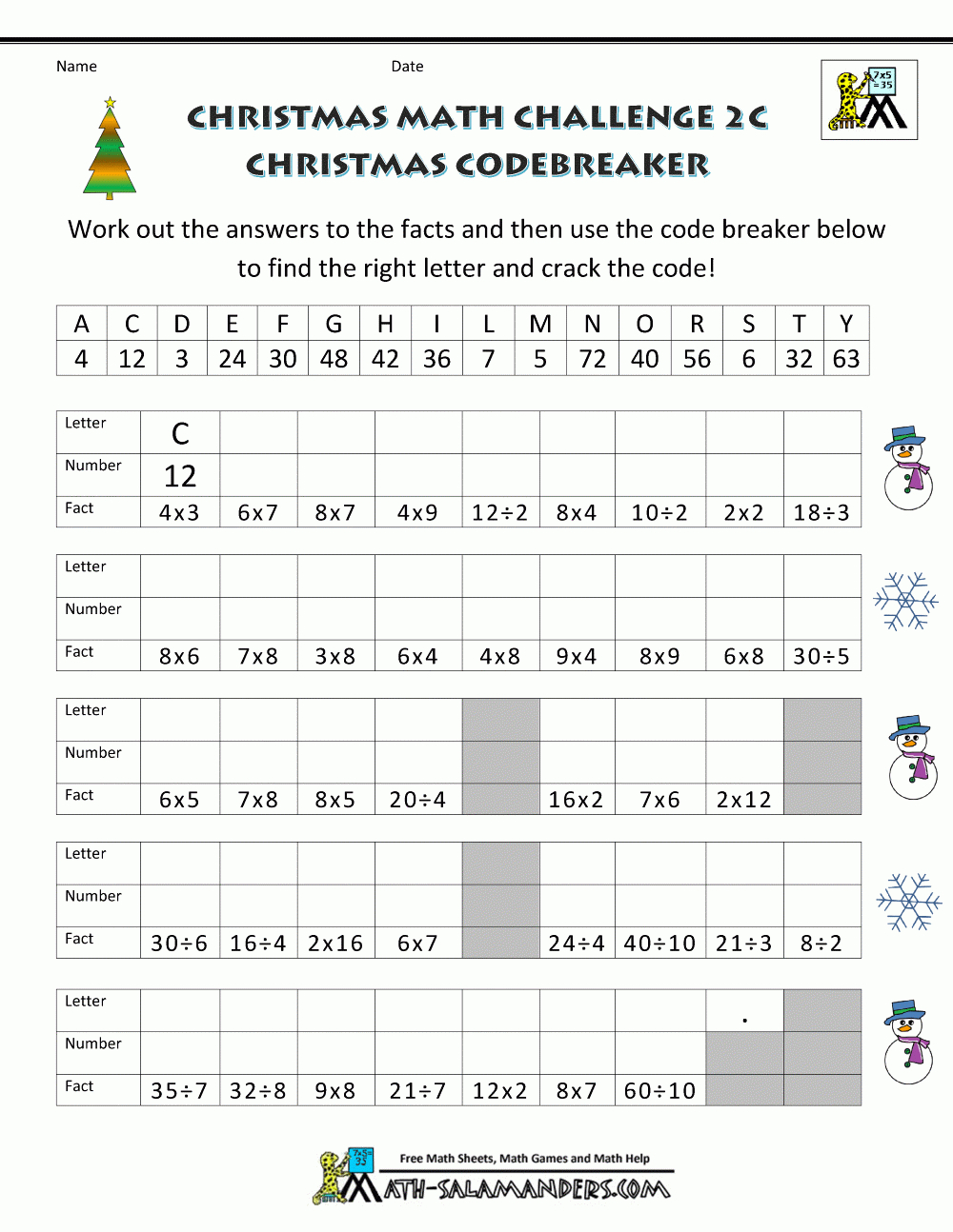 Christmas Math Worksheets (Harder) intended for Christmas Algebra Worksheets