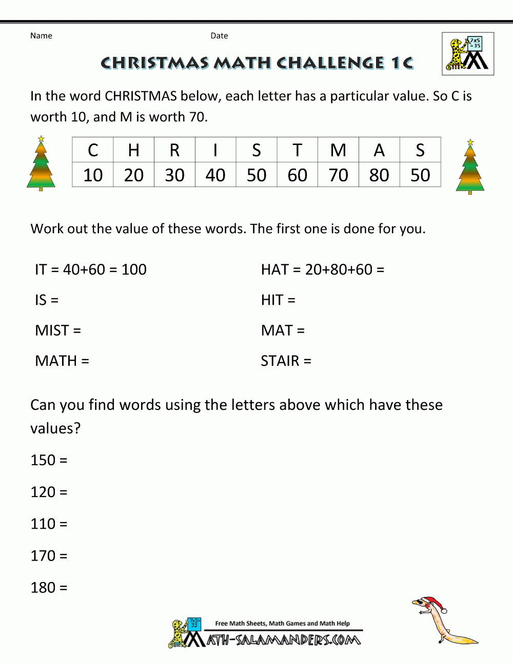 Christmas Math Worksheets (Harder) throughout Christmas Math Worksheets For 5th Graders