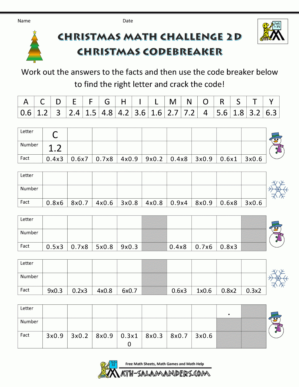 Christmas Math Worksheets (Harder) throughout Christmas Mathematics Worksheets