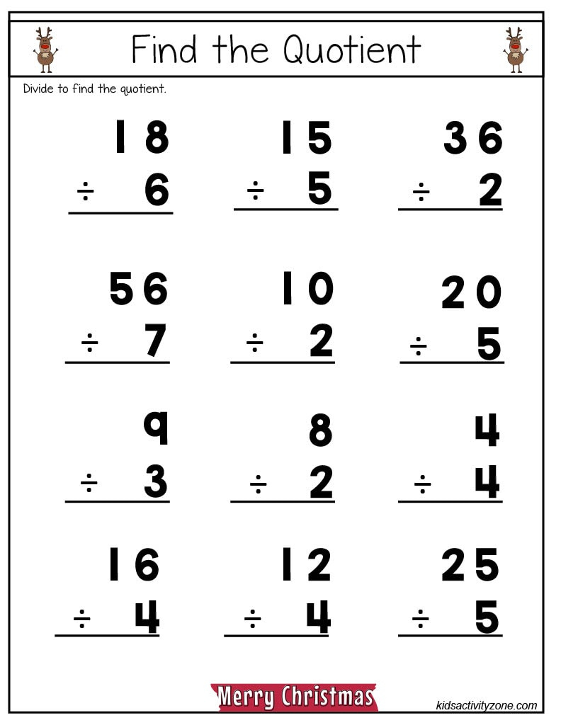 Christmas Math Worksheets - Middle Elmentary - Kids Activity Zone within Christmas Division Worksheets