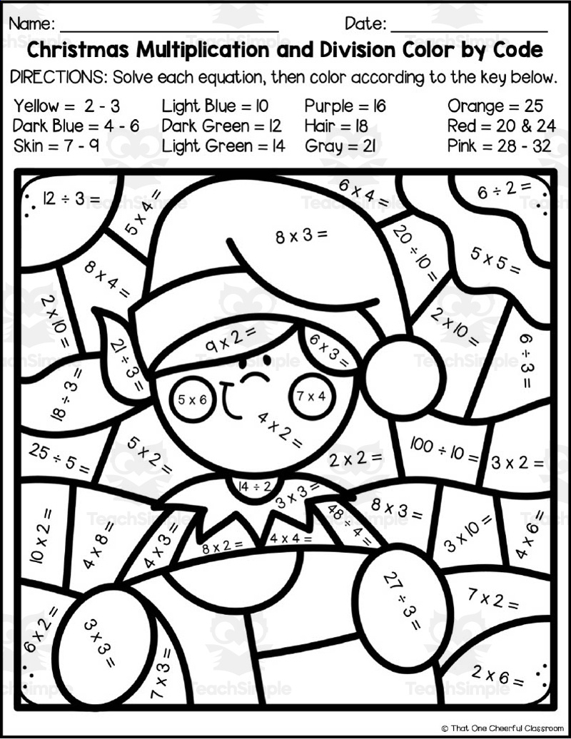 Christmas Multiplication + Division Colorcode Packetteach with Christmas Division Worksheets