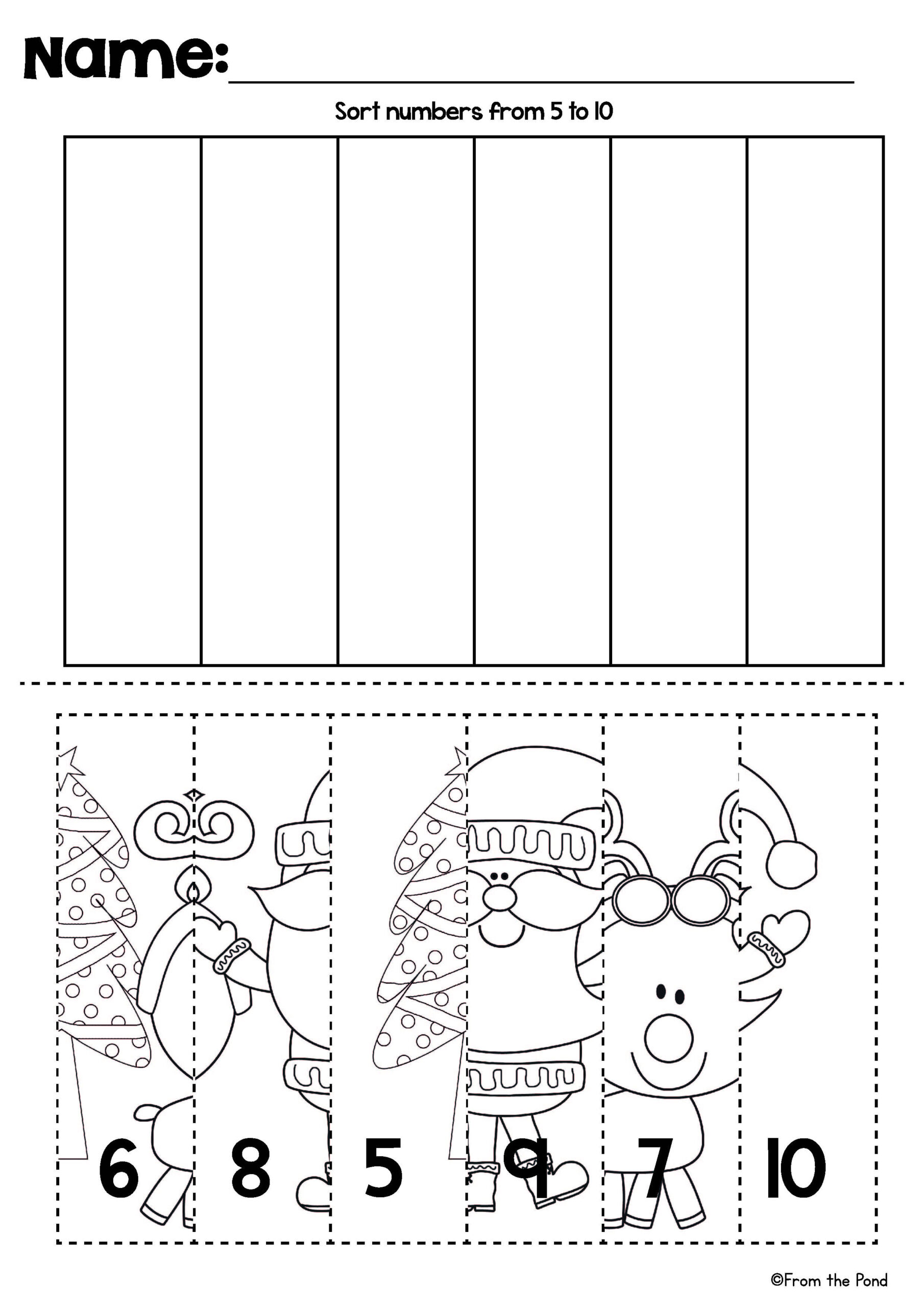 Christmas Number Line Activities | Cut And Paste Math Puzzles with Christmas Worksheets Cut and Paste