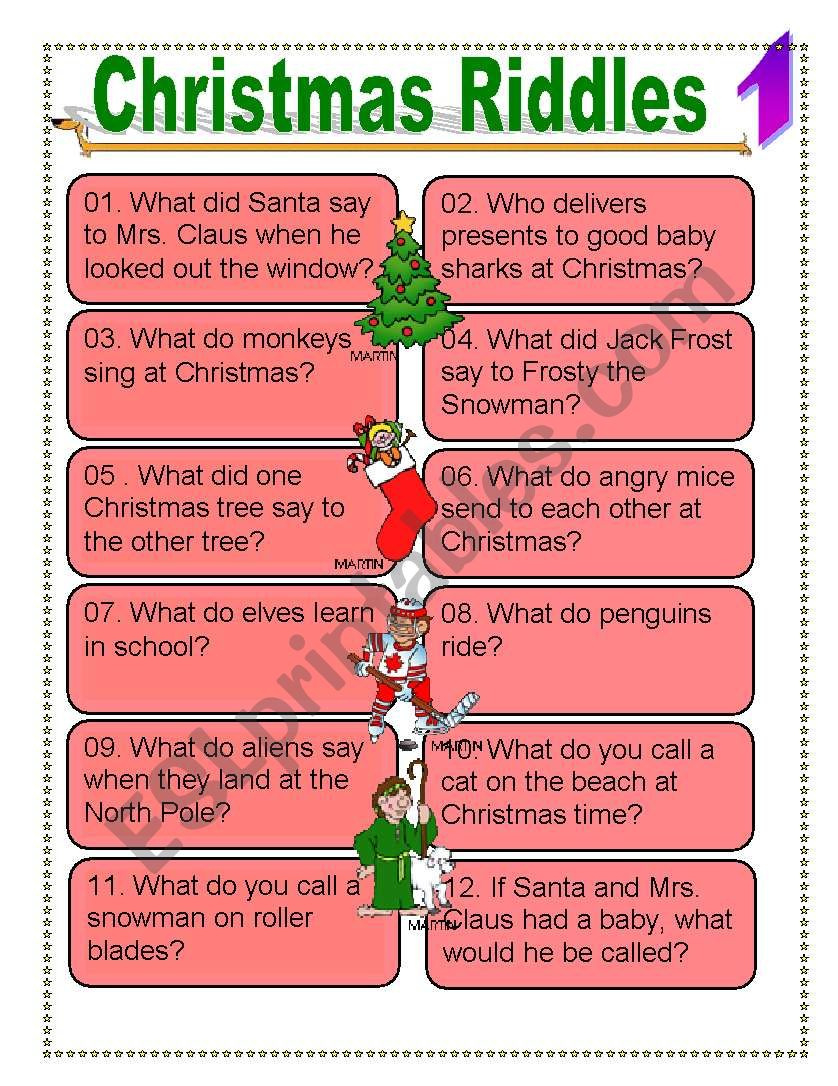 Christmas Riddles For Everyone - Esl Worksheetdturner regarding Christmas Riddles Worksheet